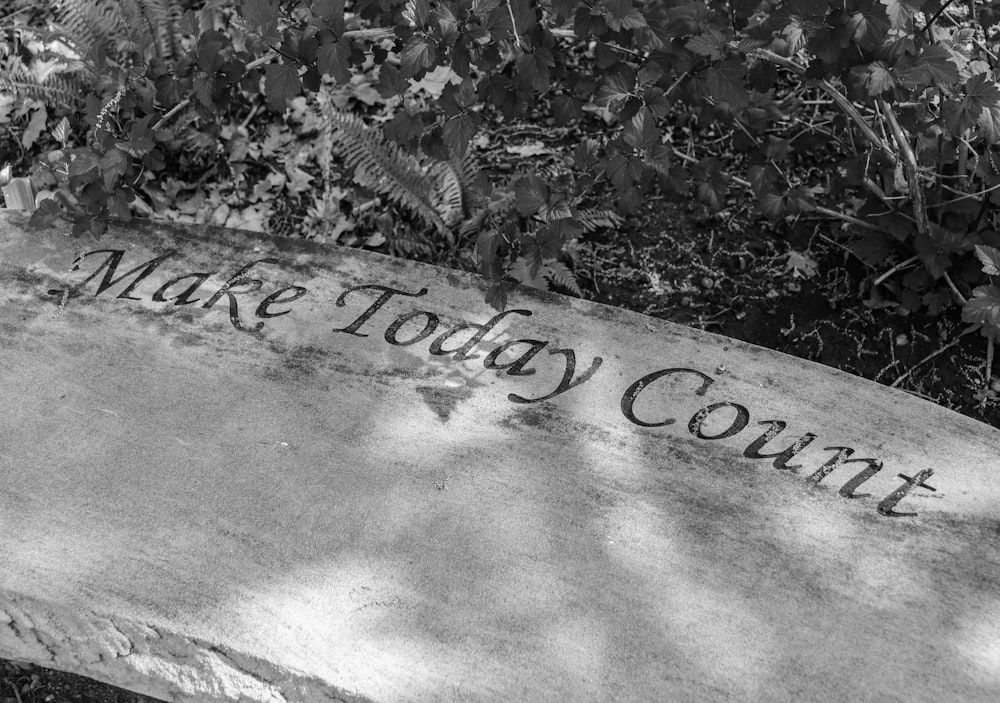 a stone bench with the words make today count written on it
