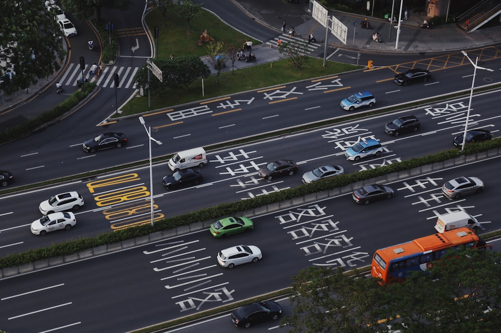 an aerial view of a busy city street