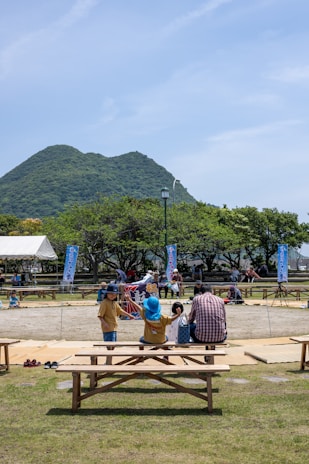 A serene outdoor space where youth gather for activities.