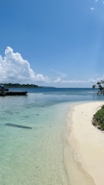 A beautiful beach scene in the Caribbean with turquoise waters.