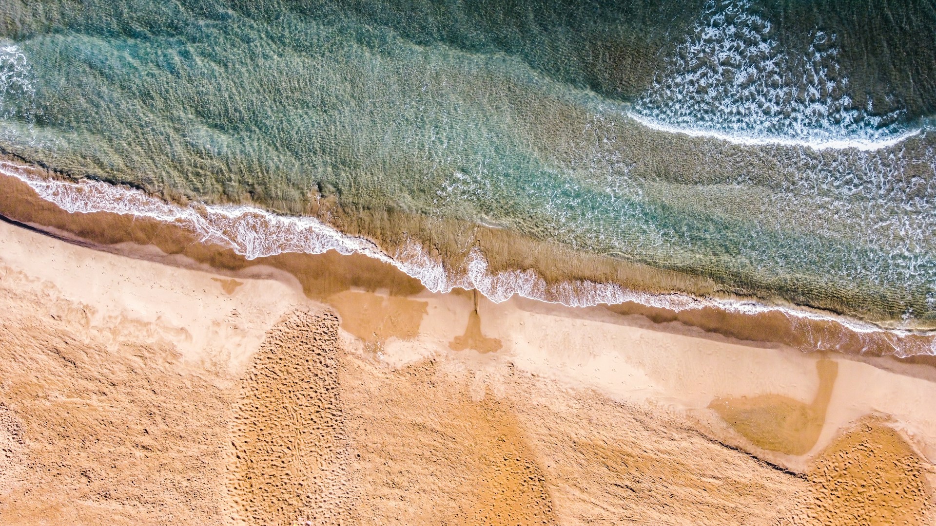 an aerial view of a sandy beach and ocean