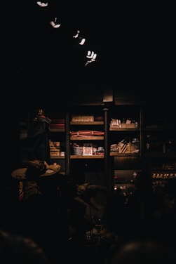 Brightly colored shelves filled with eclectic, artistic items in a cozy, sunlit room.