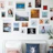 A happy customer admiring a vibrant collage hanging in a cozy living room.