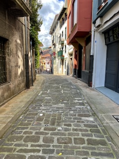 Charming small town street in Piemonte lined with colorful houses and cobblestones
