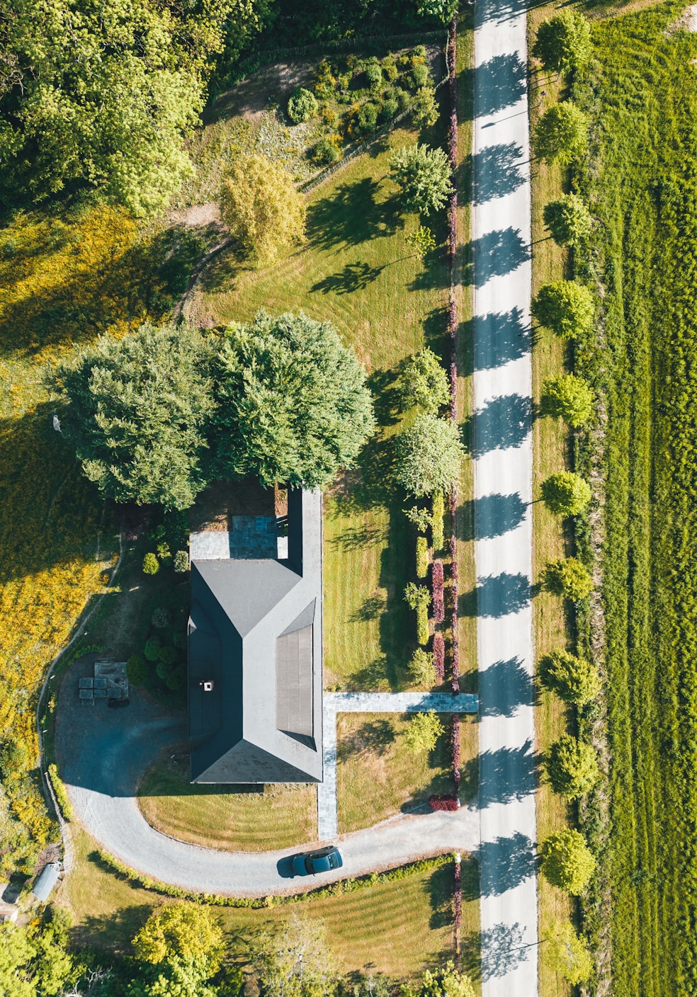 Beautiful house with garden in bird's eye view