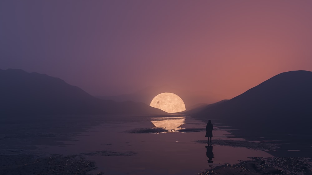 a person standing in the middle of a body of water