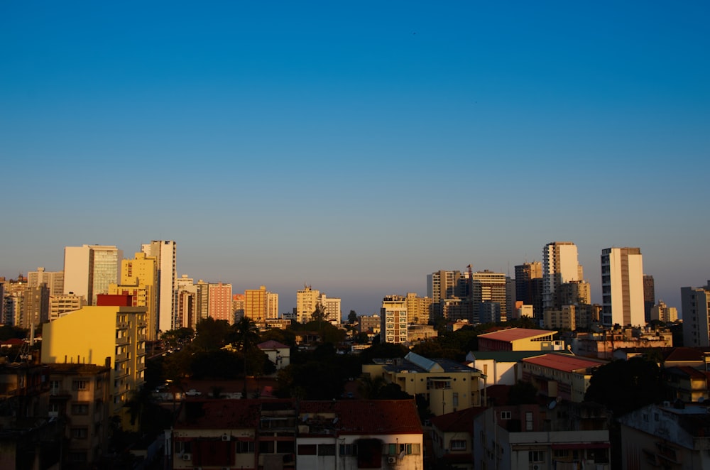 a view of a city with tall buildings