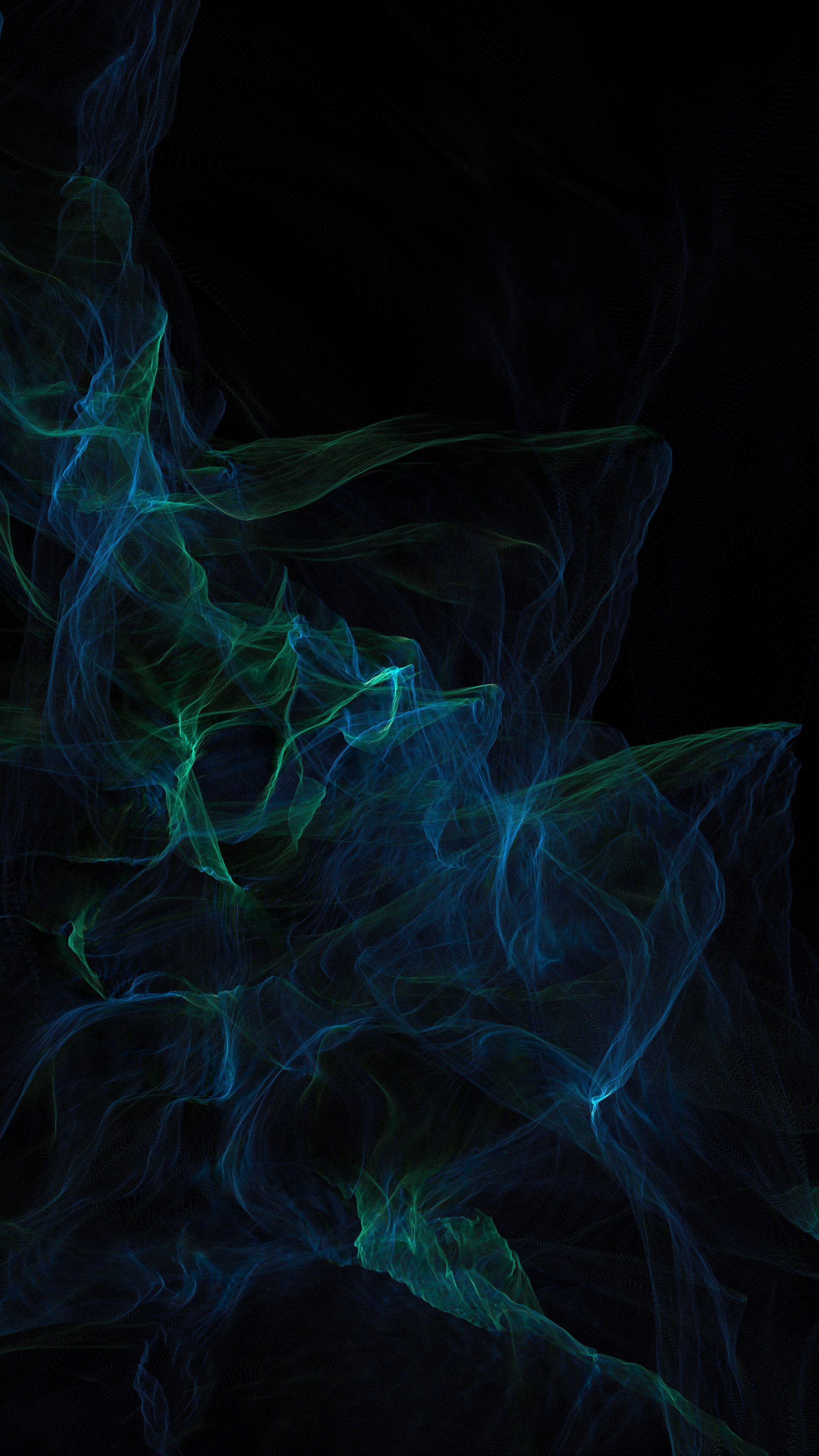 a black background with blue and green lines