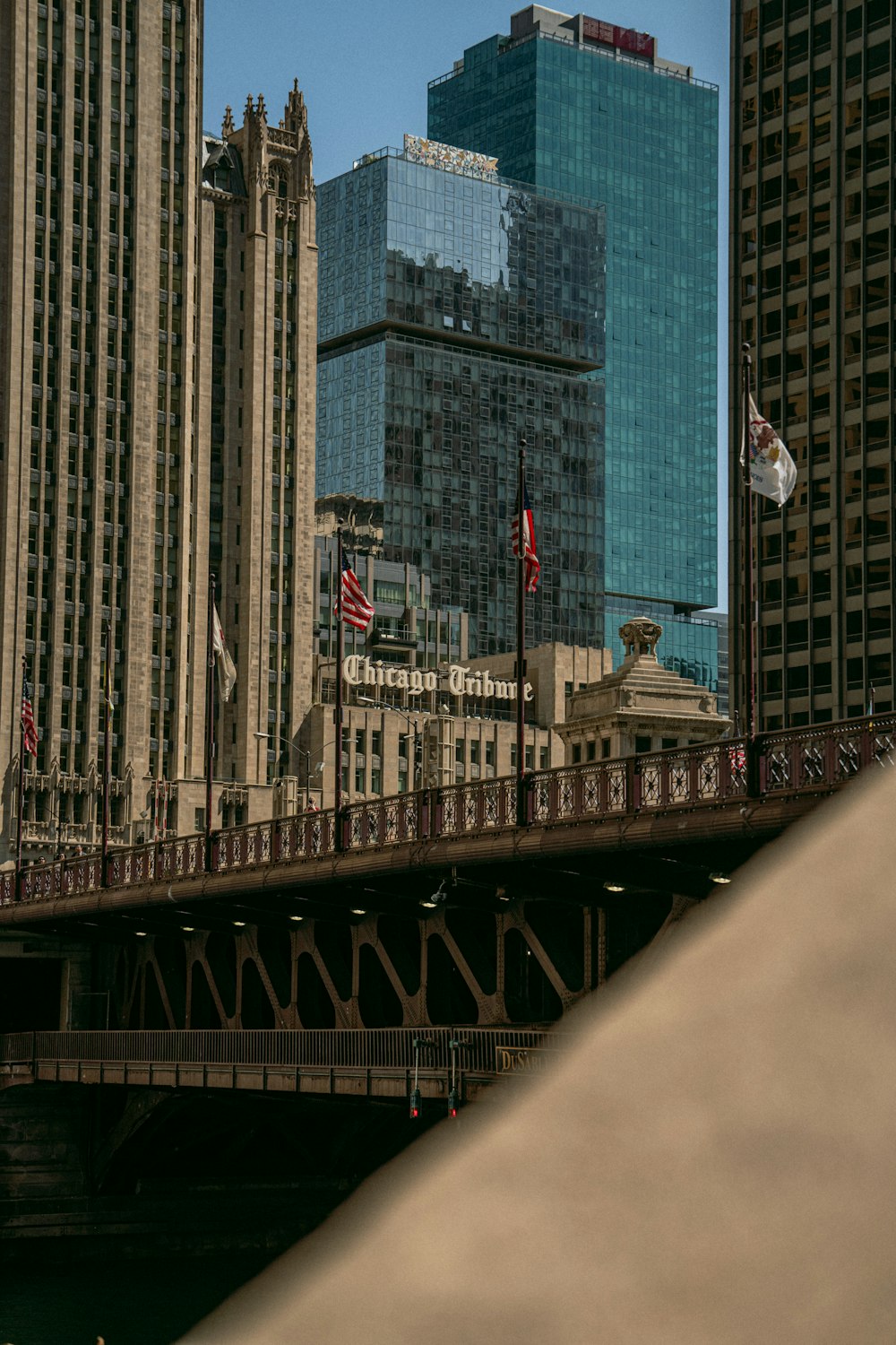 a view of a bridge in a big city