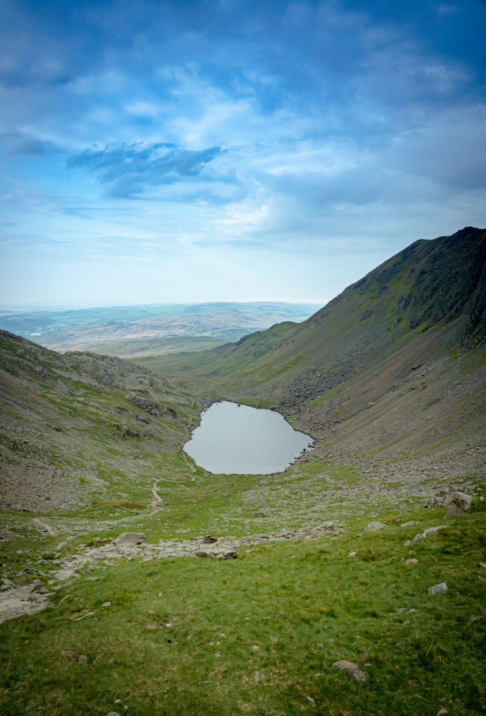 a small lake in the middle of a mountain range