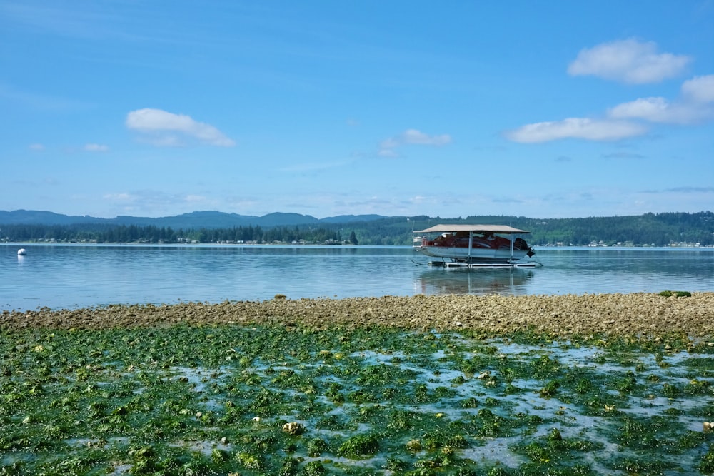 a boat floating on top of a body of water