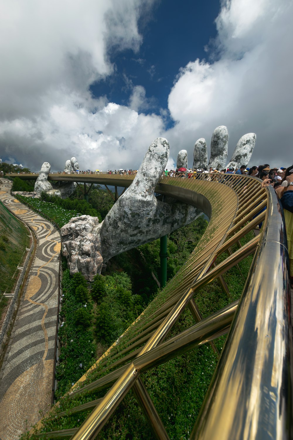 a view of a roller coaster in a park