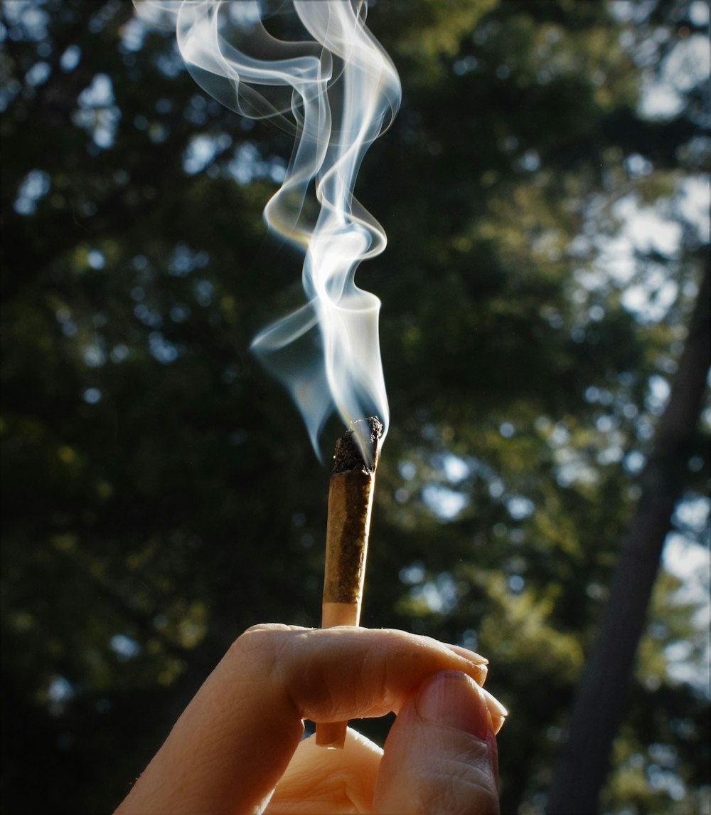 a person holding a cigarette in their hand