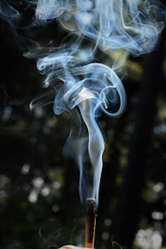An artistic shot of golden bakhoor smoke swirling above an ornate incense burner against a black background with subtle gold accents.