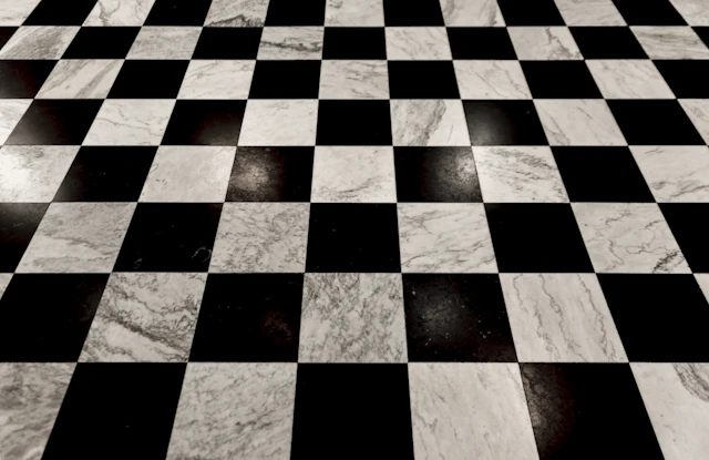 Black and white marble checkerboard floor