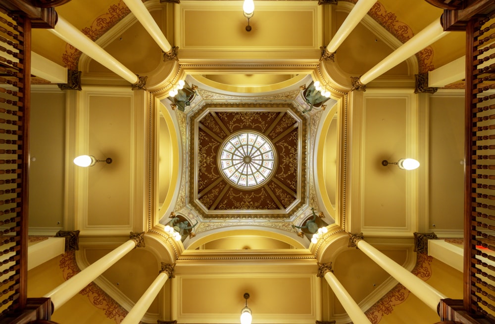 a view of a ceiling in a building