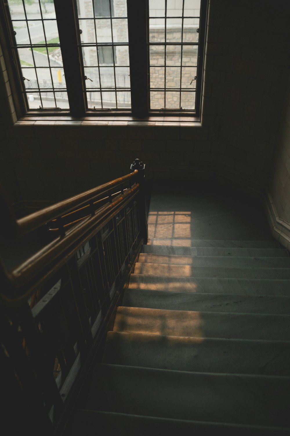 a set of stairs leading up to a window