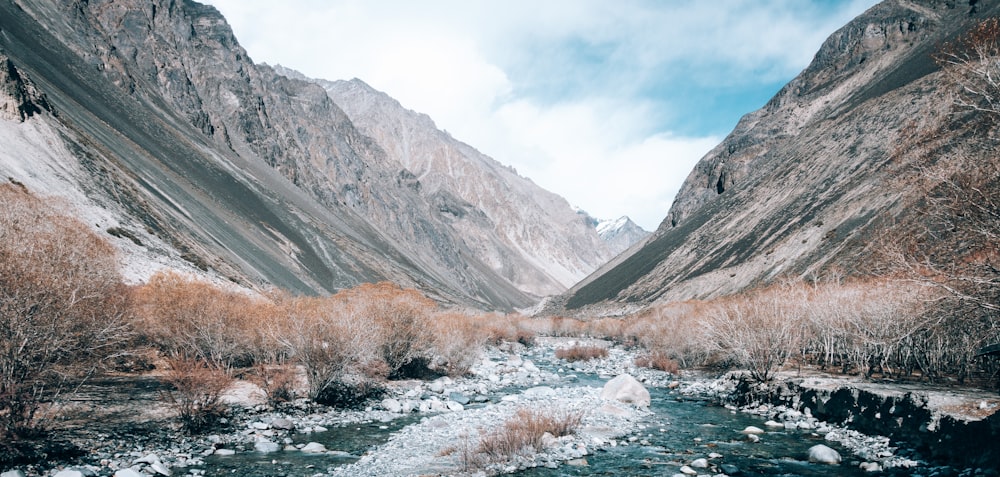 a river running through a valley surrounded by mountains