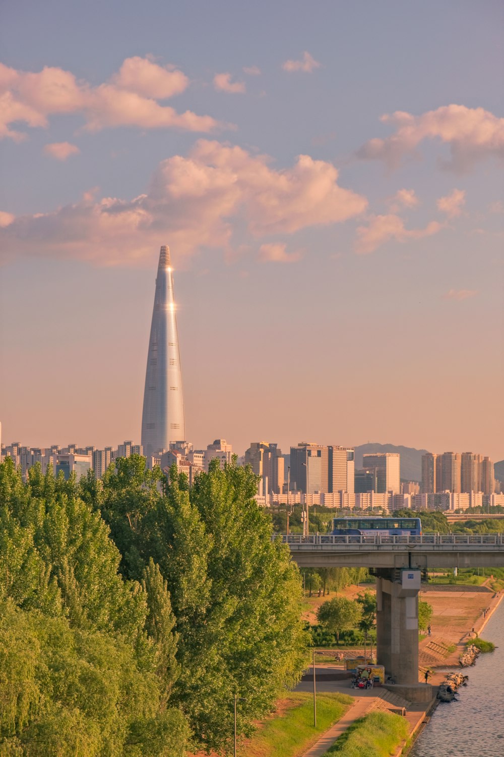 a view of a very tall building in the distance