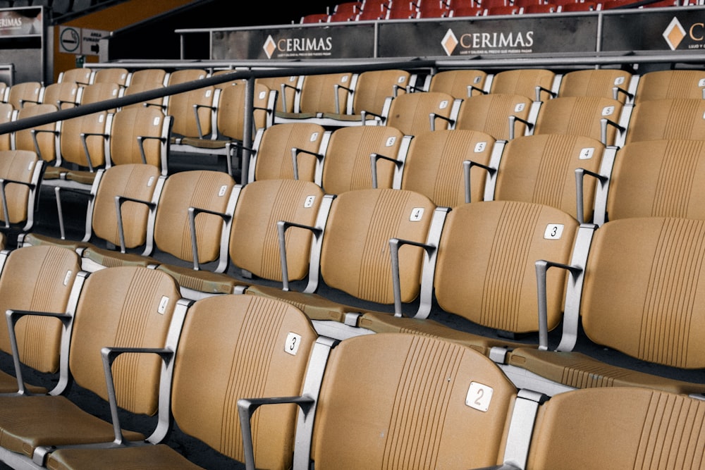 a row of empty seats in a stadium