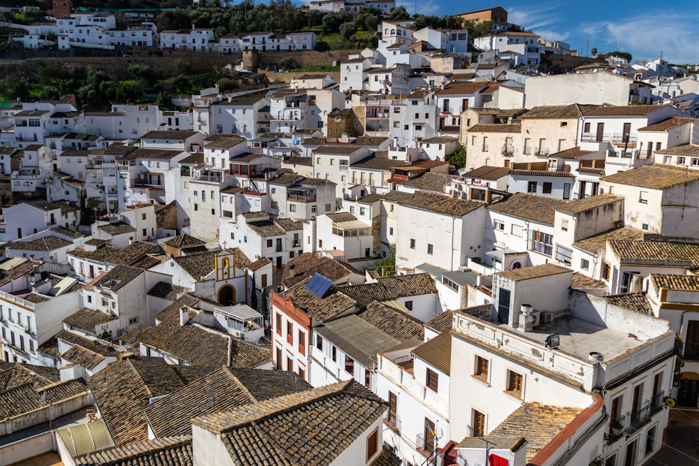 a view of a city with lots of white buildings