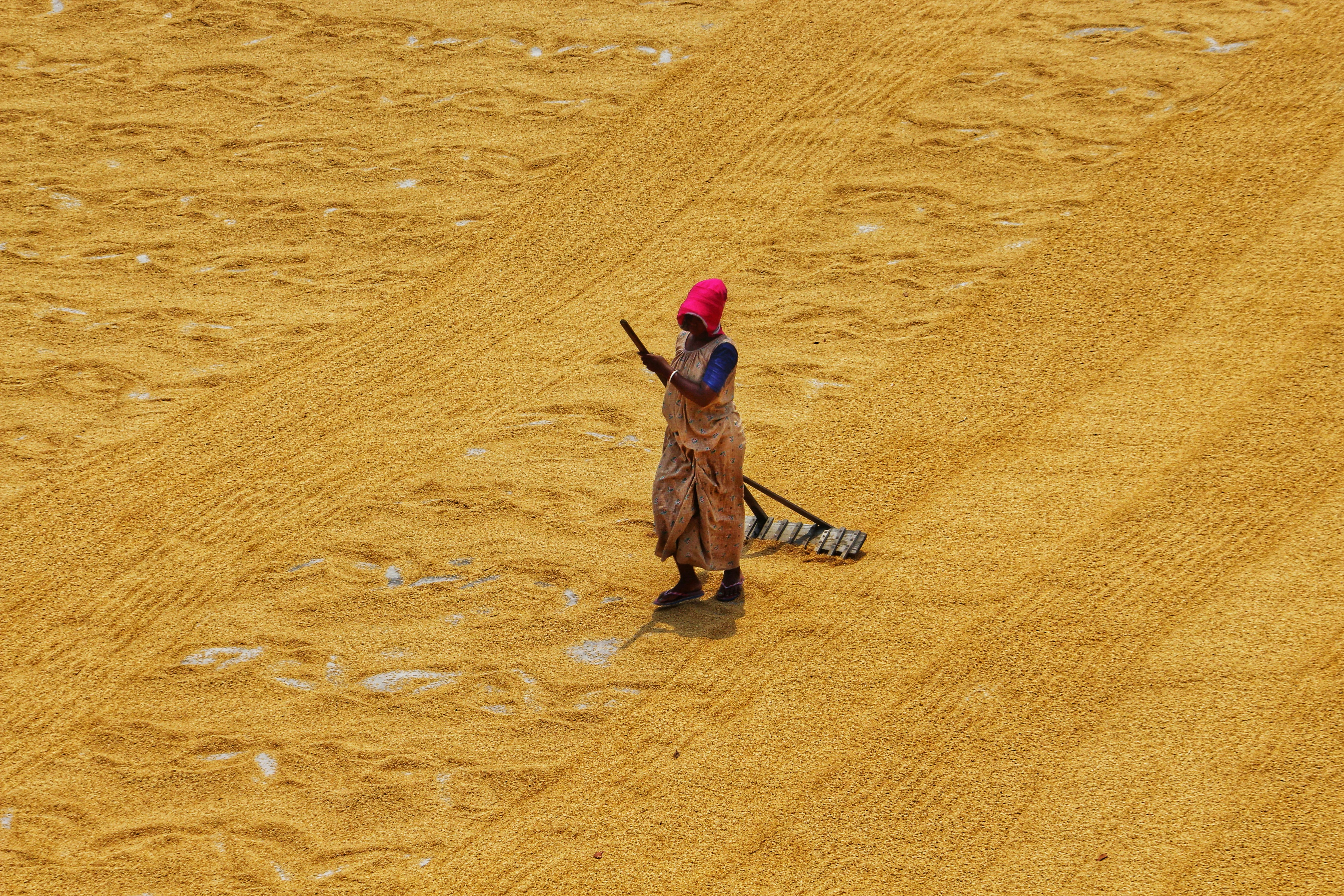 a person standing in the middle of a dirt field