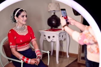 a woman taking a picture of herself in a mirror