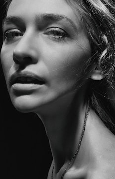 Before and after photo showing detailed color correction on a portrait.