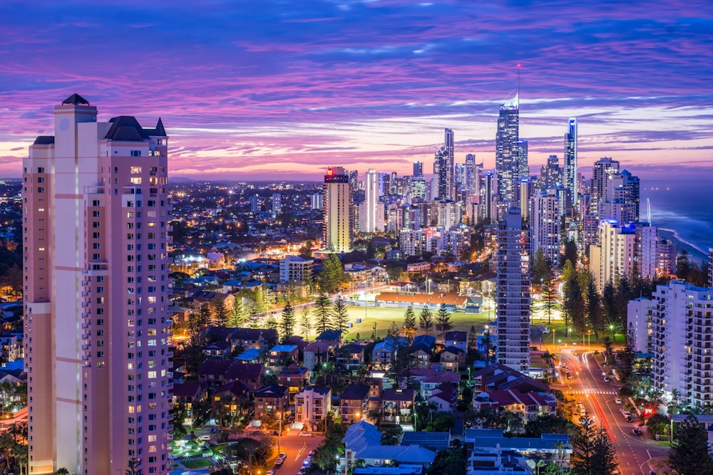 a view of a city at night from a high rise