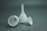 Three white funnels of varying sizes are placed on a gray surface. The largest funnel is upright, while the other two are placed horizontally.