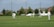 Several people dressed in white uniforms are playing a game of cricket on a well-maintained green field. In the background, there are residential houses with manicured gardens and some trees. The weather appears to be clear with a blue sky.
