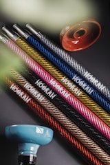 a close up of a bike handle with different colors