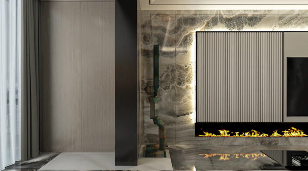 Sleek gas fireplace with visible flames enhancing a stylish home interior