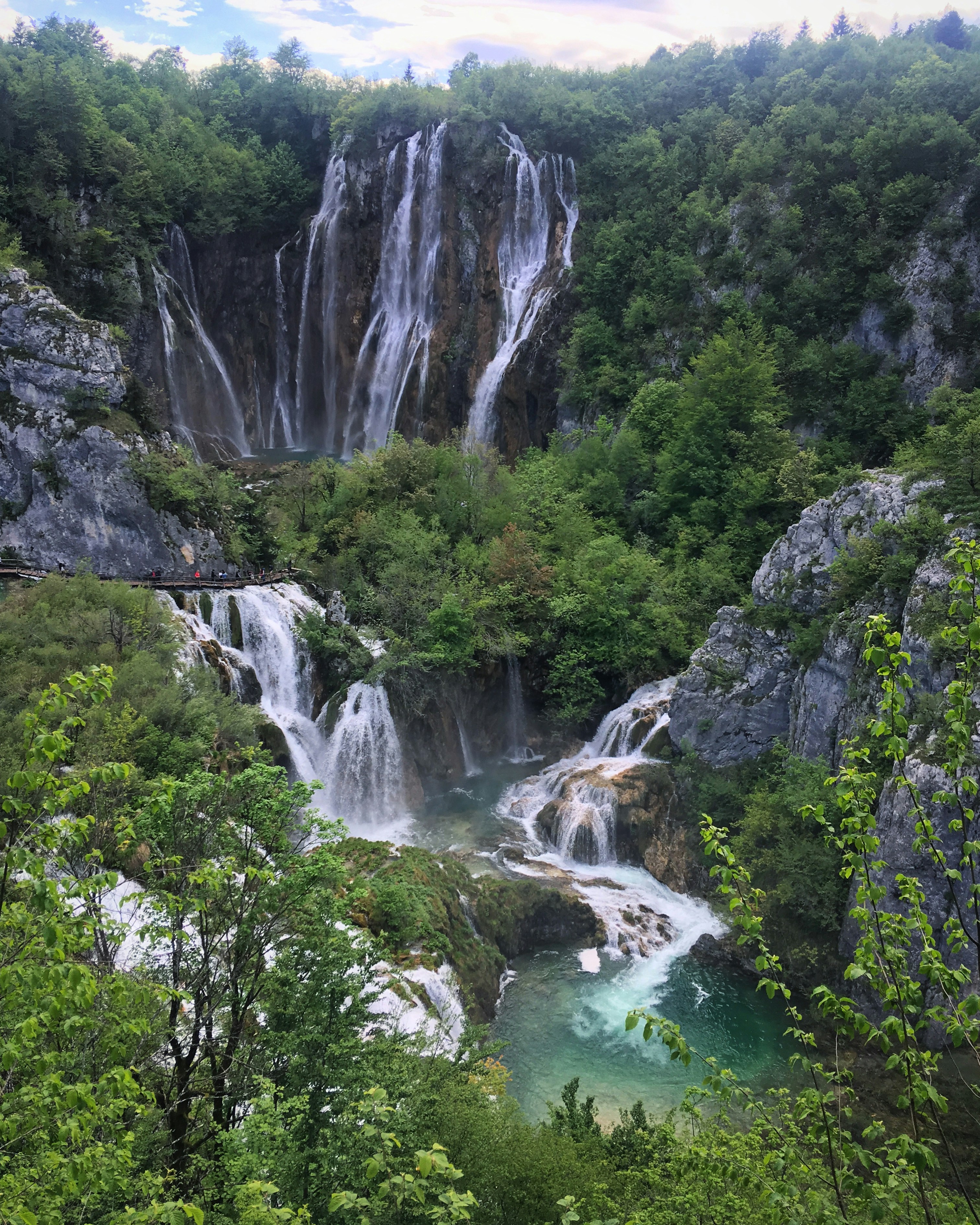 a waterfall in the middle of a forest