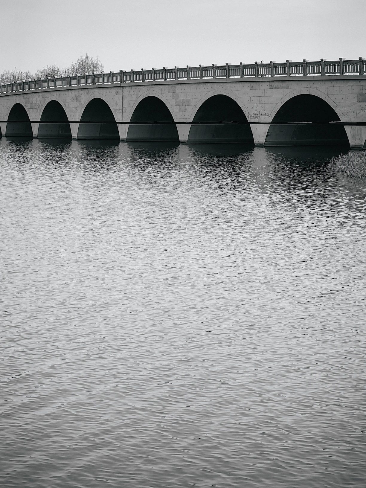 a black and white photo of a bridge over water
