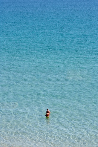 a person in a body of water on a surfboard