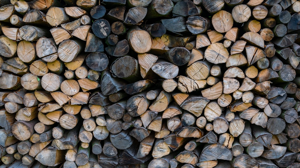 a large pile of logs stacked on top of each other