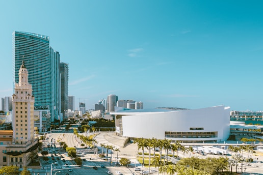 a view of a city with tall buildings