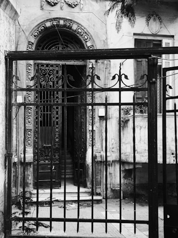 Finished iron gate with intricate patterns standing proudly at a home's entrance.