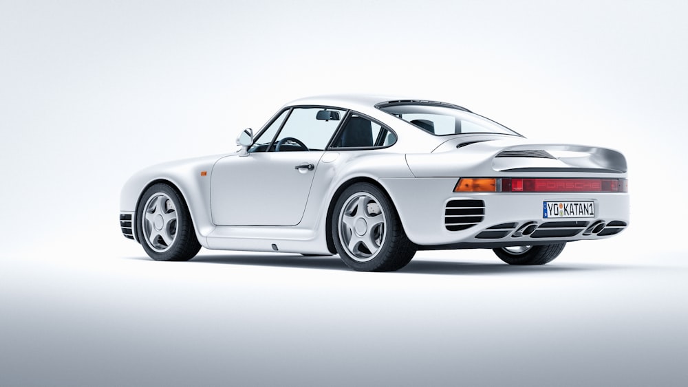 a white porsche sports car on a white background