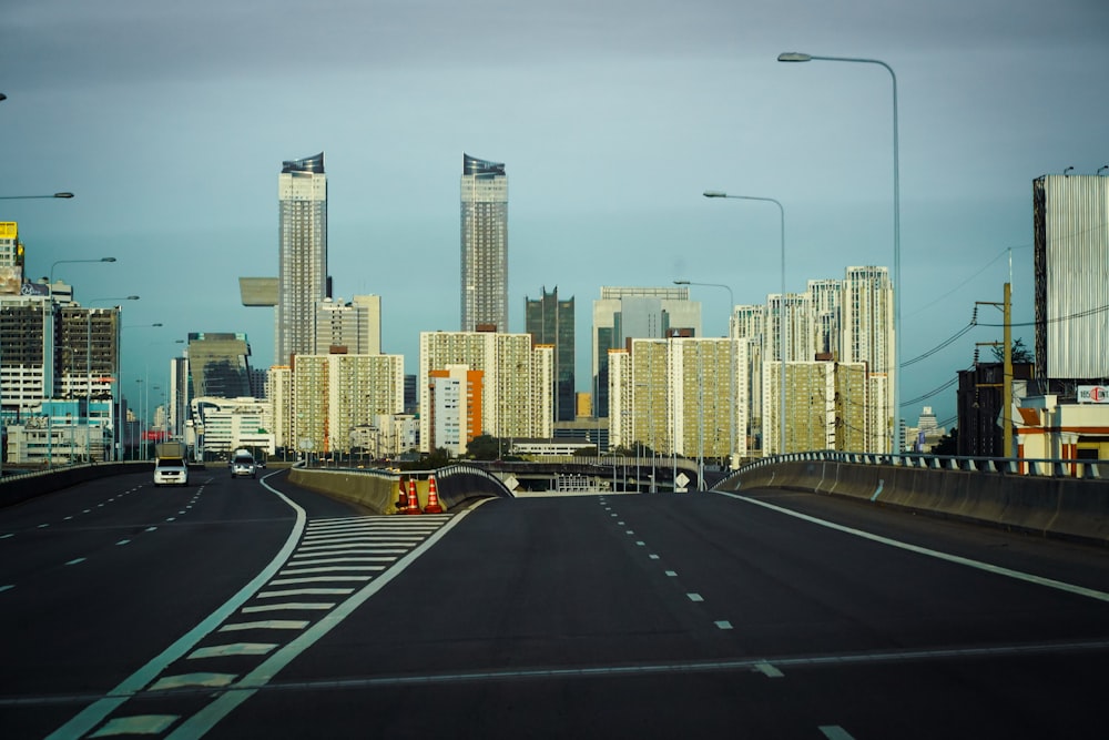 a city with tall buildings in the distance