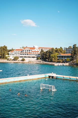 a group of people swimming in a large body of water