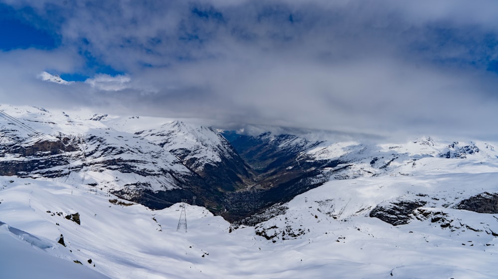 a snow covered mountain with a sky filled with clouds