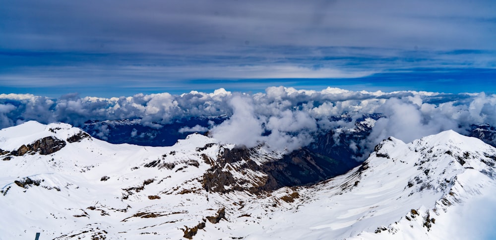 a view of a snow covered mountain range