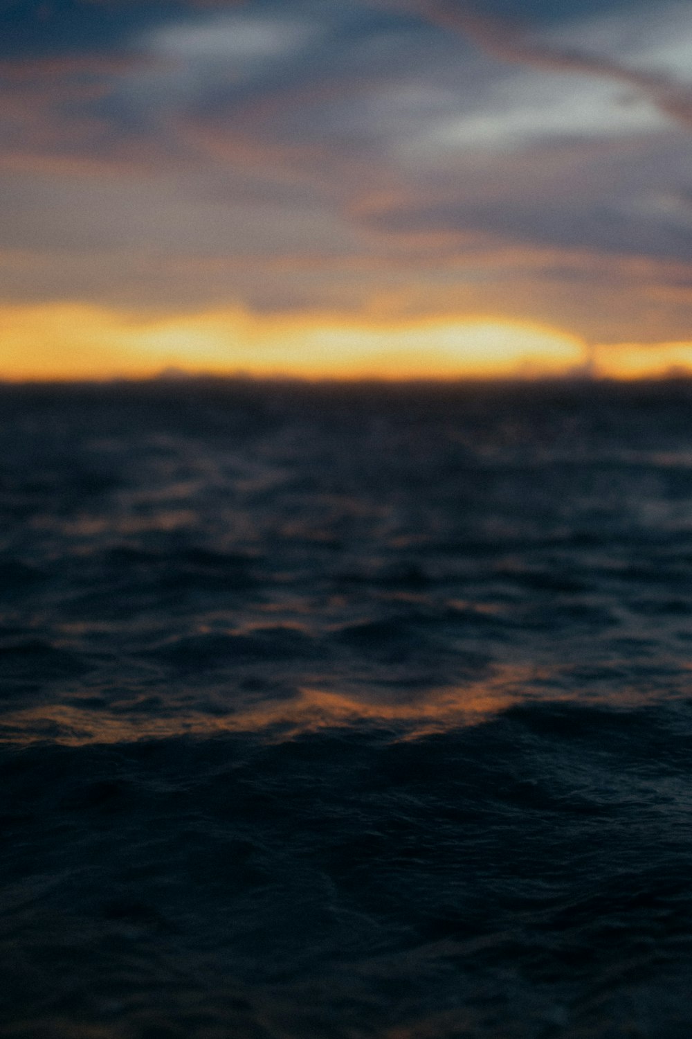 a blurry photo of the ocean at sunset