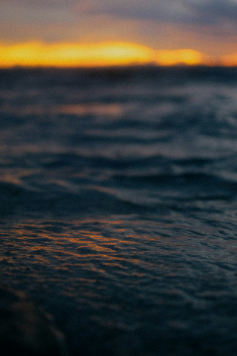 a blurry photo of the ocean at sunset