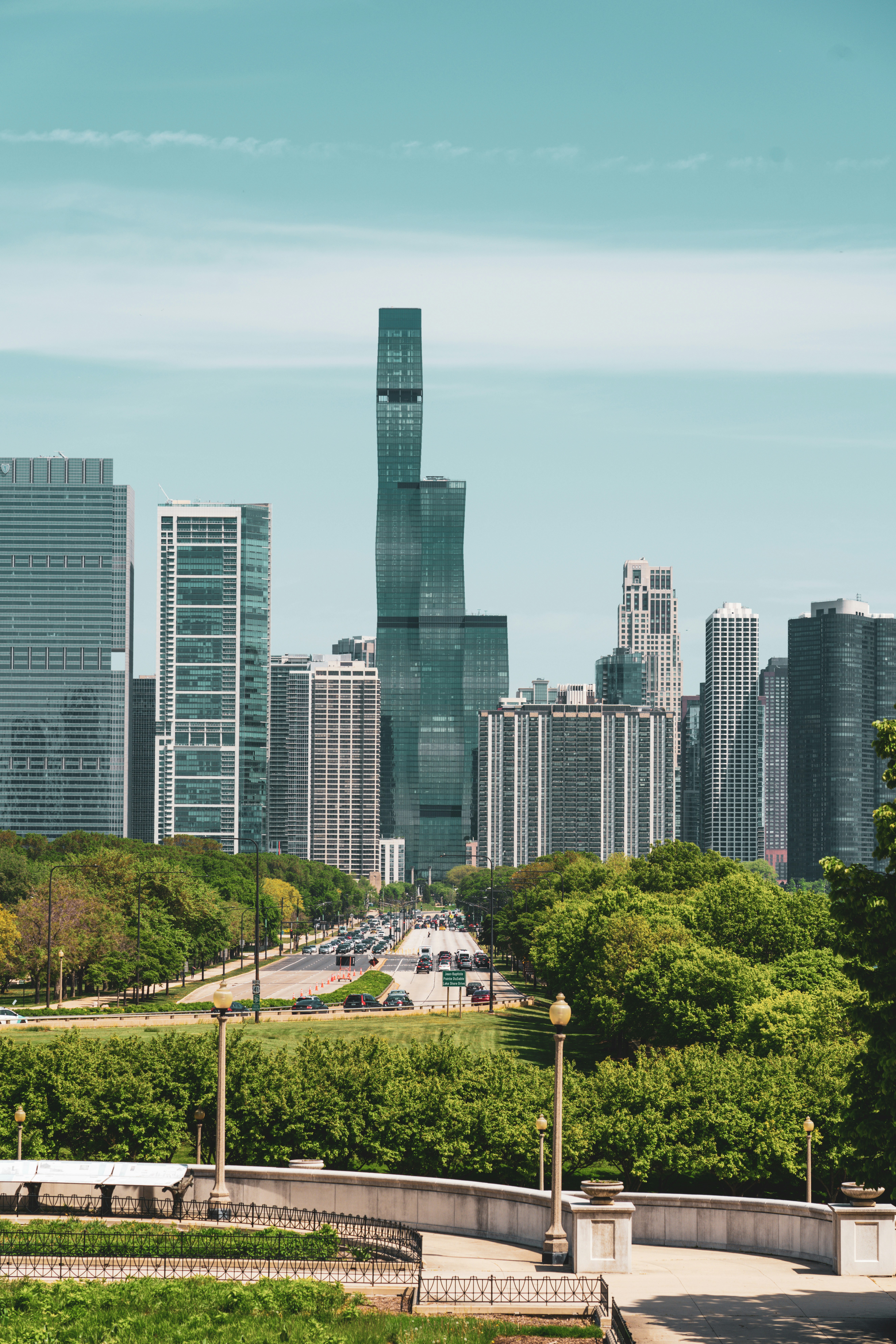 a view of a city with tall buildings