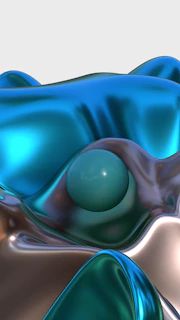 Abstract geometric shape with smooth metallic surfaces glowing softly under neon light