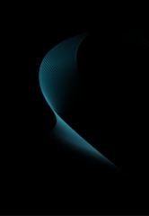 A gracefully curved, light blue line pattern against a solid black background. The lines are closely spaced, creating a fluid, wave-like appearance. The design is abstract and minimalistic.