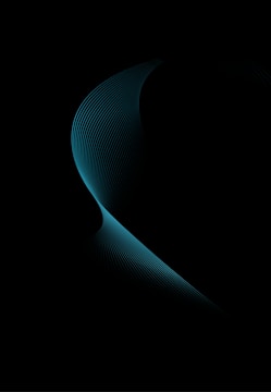 A gracefully curved, light blue line pattern against a solid black background. The lines are closely spaced, creating a fluid, wave-like appearance. The design is abstract and minimalistic.
